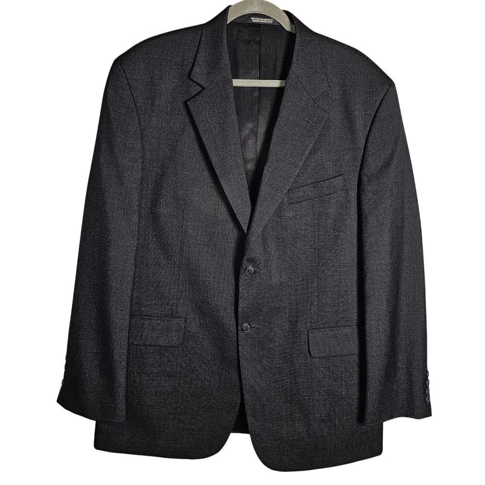 Stafford Mens Charcoal Gray Wool Blend Two Button Blazer Sport Coat 42R